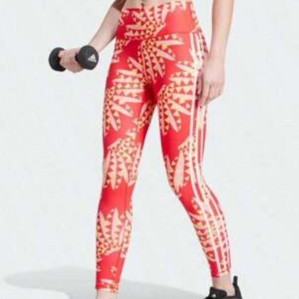 Farm Rio X Adidas Red and Yellow Sport  Leggings New Size 2XS